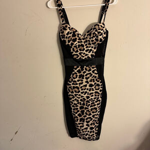 Women's Oh Polly Dress Size 6 Black Leopard Print